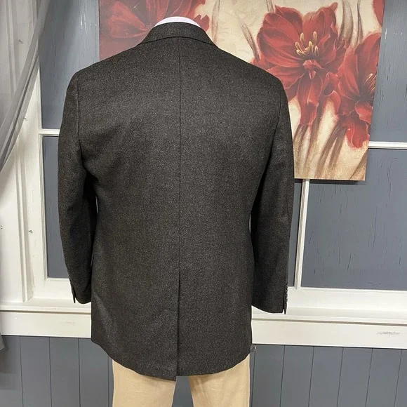 Brooks Brothers 👉Altered👈 Wool Cashmere Blazer Mens 43R Dark Gray/Brown